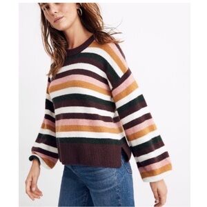 Madewell Striped Payton Multicolor Striped Crew Neck Sweater. Elastic Cuffs Cozy